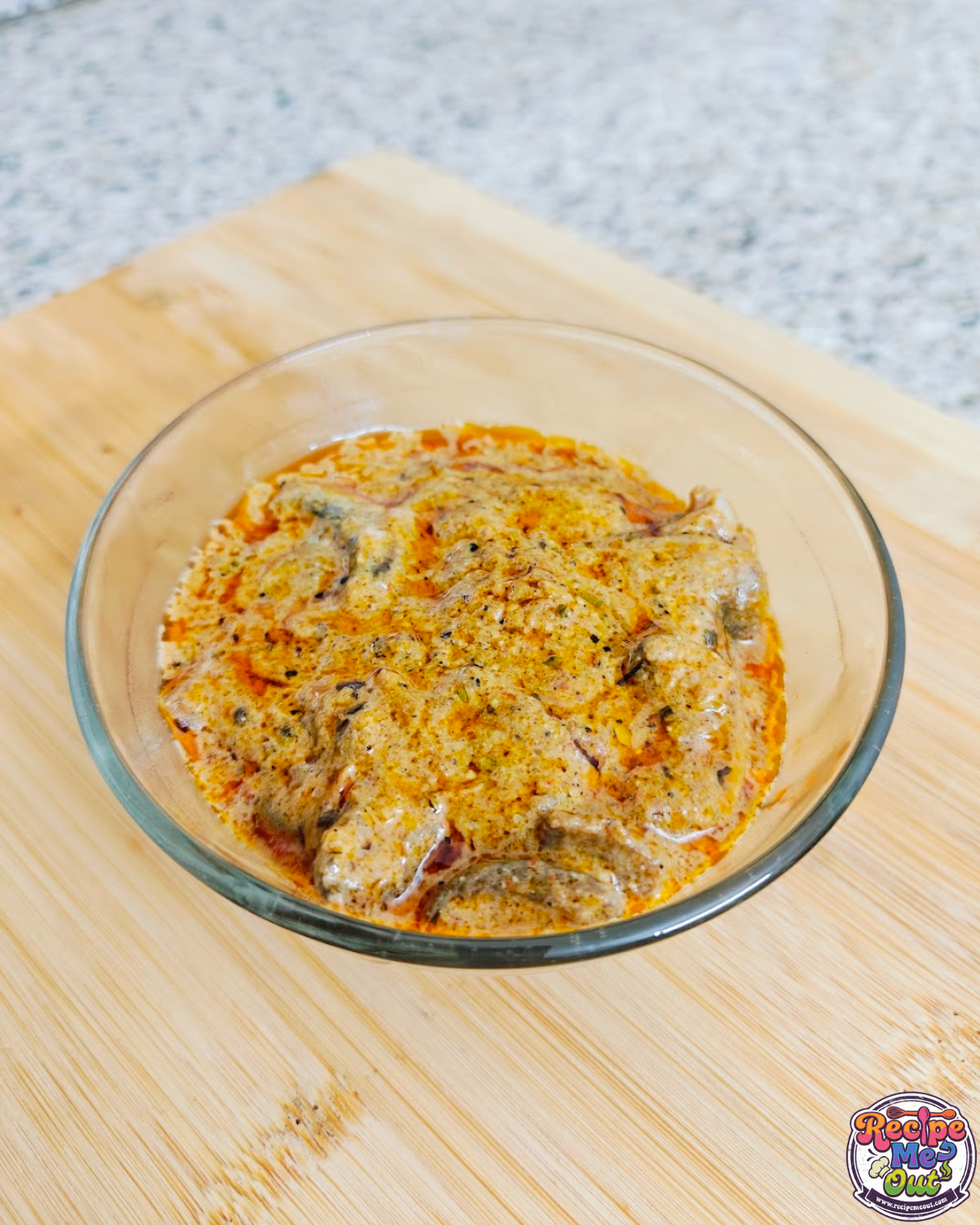 Creamy Mushrooms in Tomato Alfredo Sauce in a Transparent Bowl