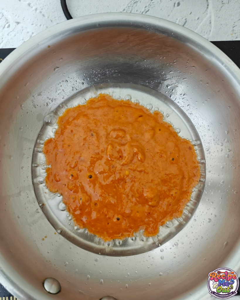 Blended tomato mustard sauce in the pan