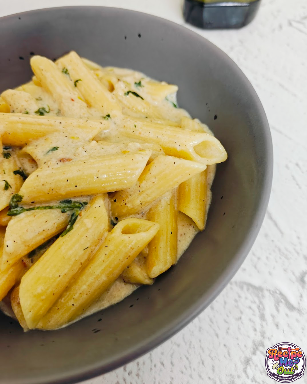 Closeup Side shot of Butter Garlic Cilantro Pasta
