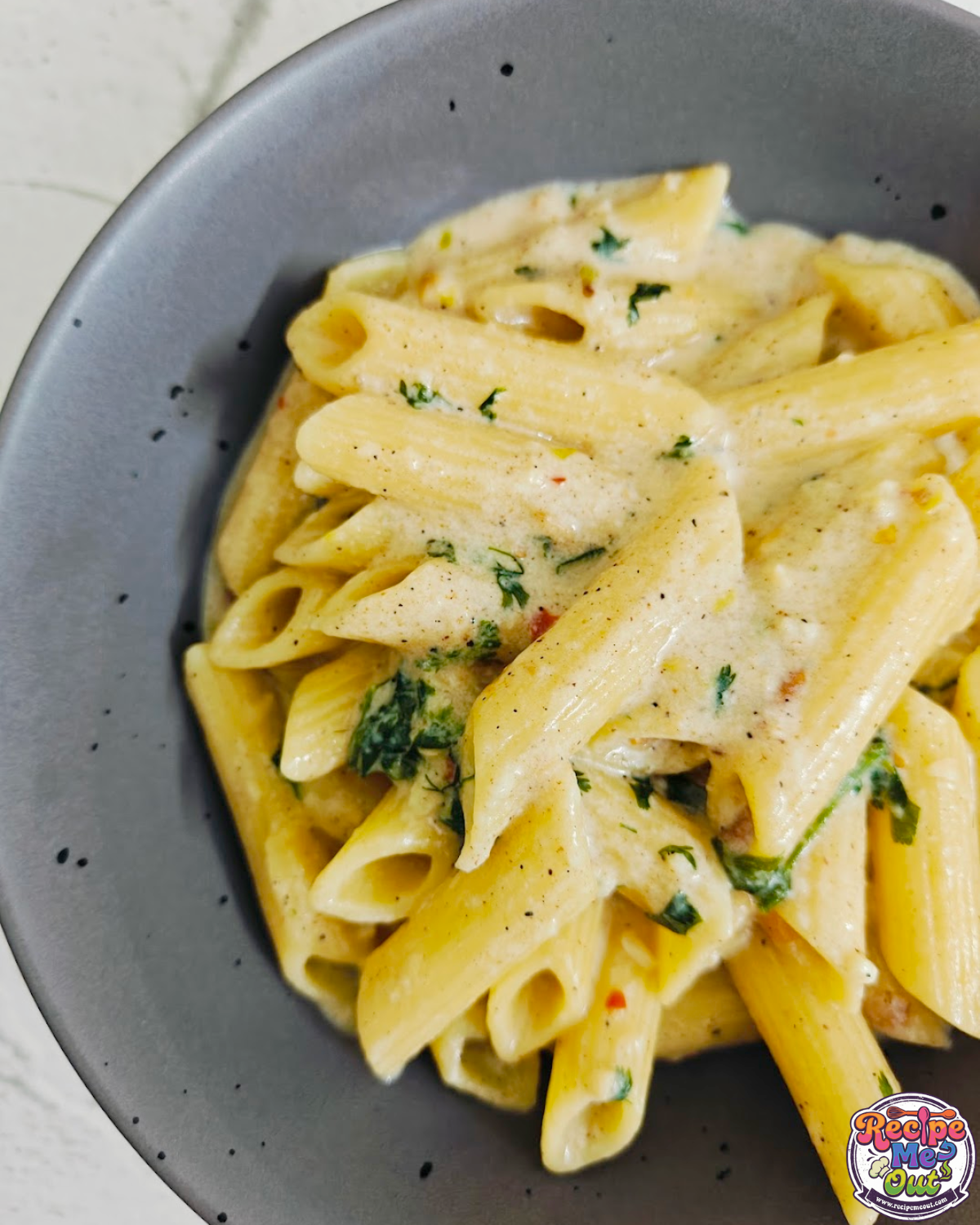 Closeup shot of Butter Garlic Cilantro Pasta