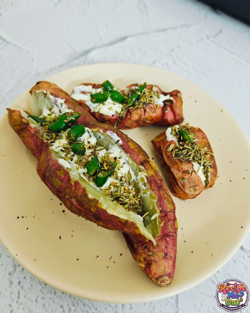 Air Fryer Sweet Potato with Cheese Chilli Herb Filling

