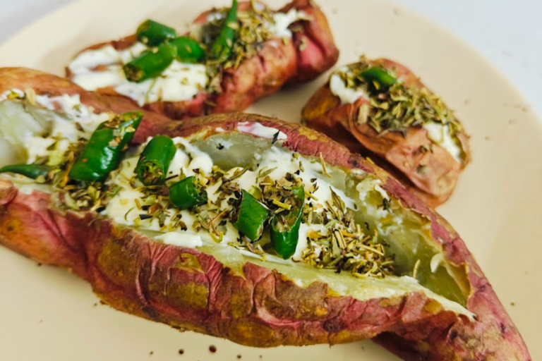 Air Fryer Sweet Potato with Cheese Chilli Herb Filling