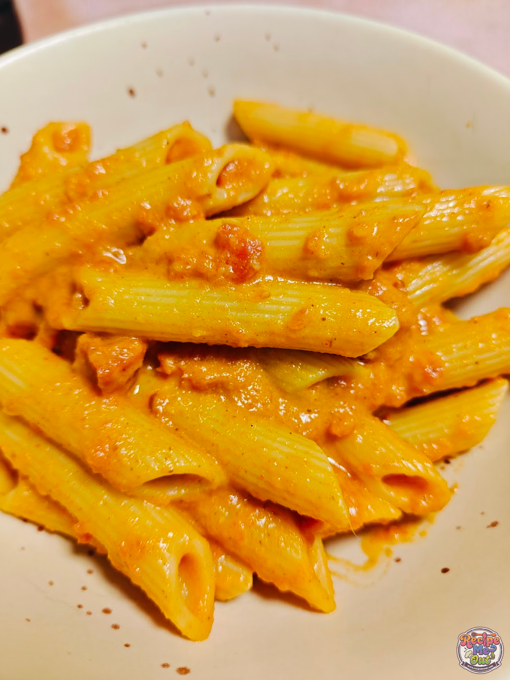 Closeup of Carrot Sauce Pasta