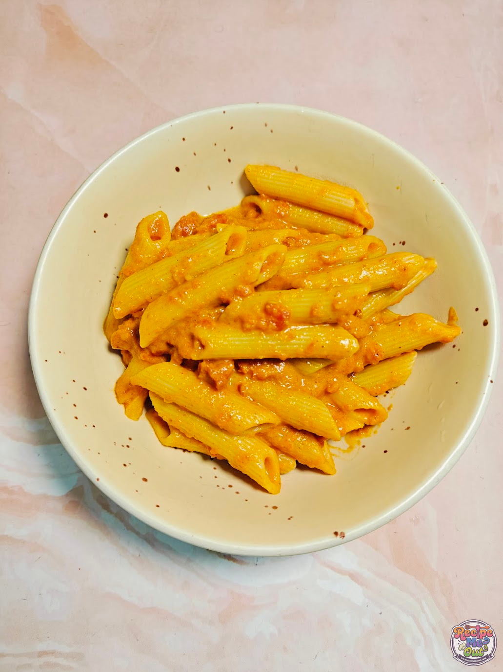 Overhead Shot of Carrot Sauce Pasta