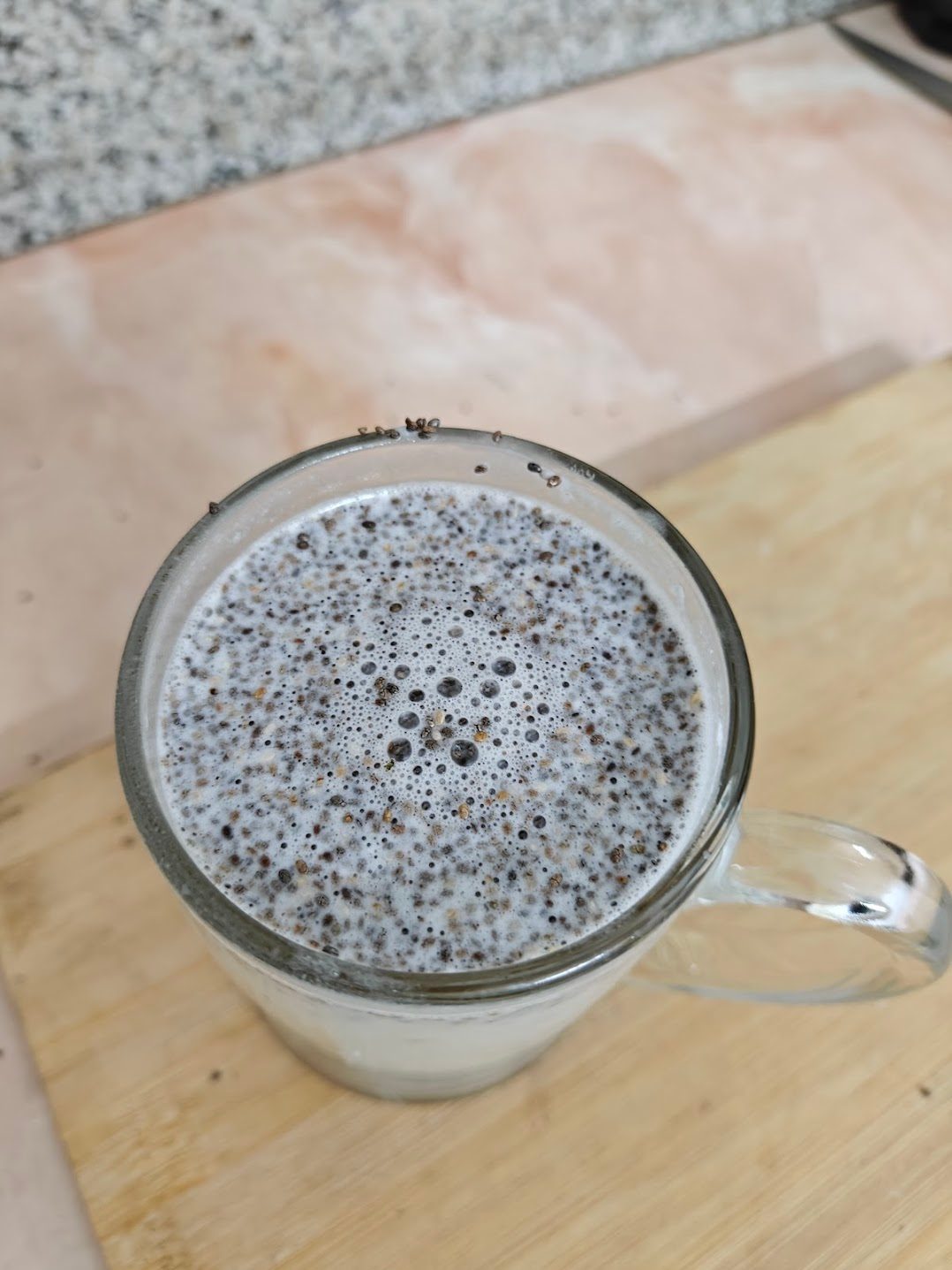chia seeds being mixed properly